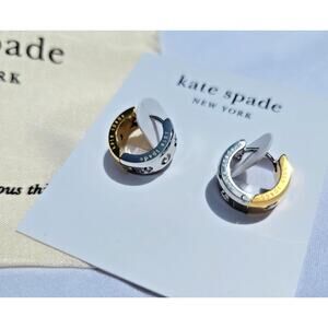 Kate Spade "Set In Stone" Clear Two Huggie Earrings (KK436) Gold & Silver NWT